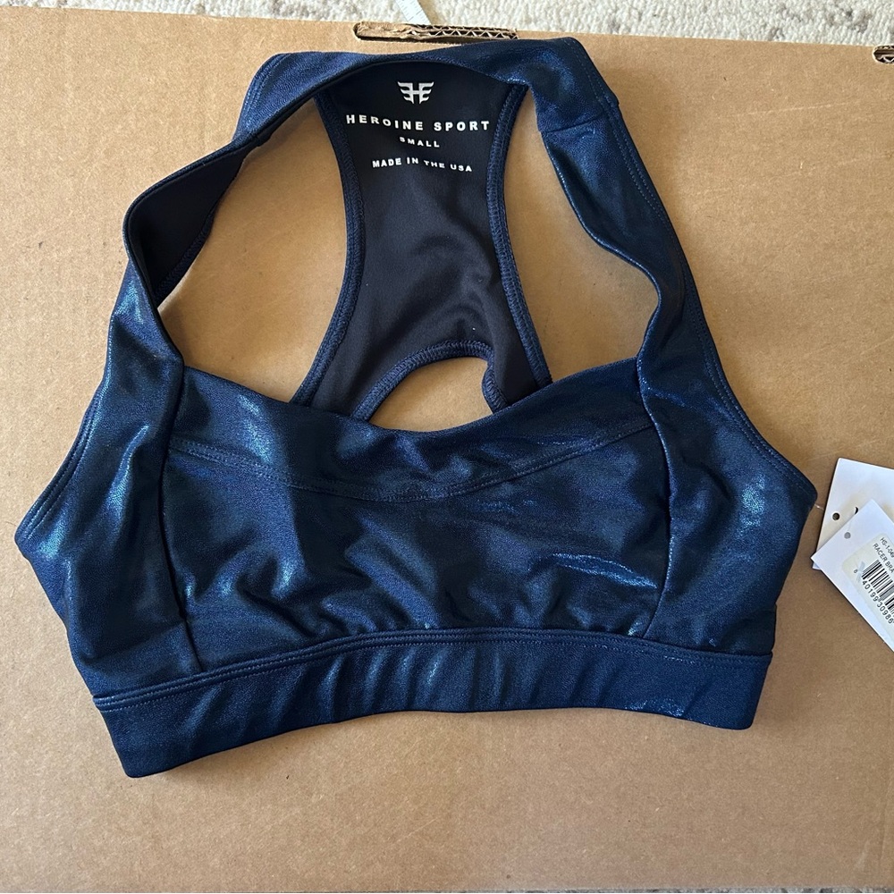 NWT Heroine Sport Racer Bra Metallic Midnight Sports Bra Size Small